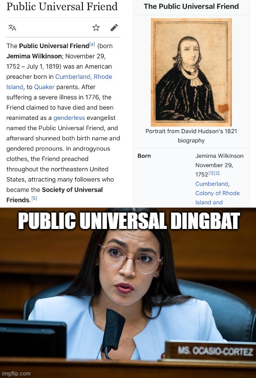 AOC's new name | PUBLIC UNIVERSAL DINGBAT | image tagged in memes,aoc,name,weird,historical,democrat | made w/ Imgflip meme maker