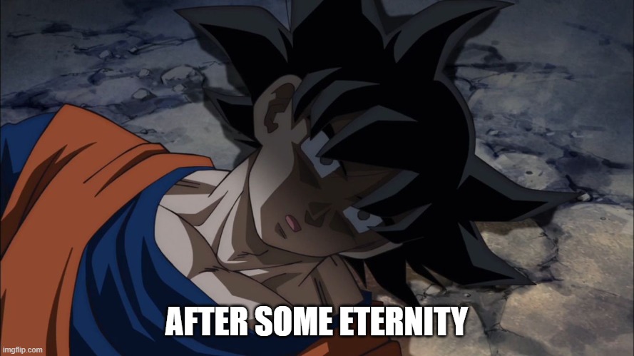 Dead Goku | AFTER SOME ETERNITY | image tagged in dead goku | made w/ Imgflip meme maker