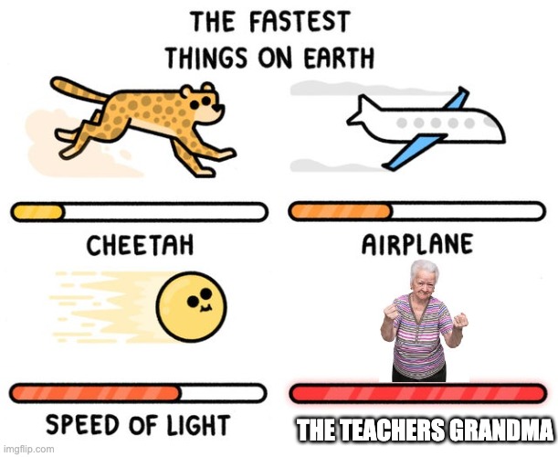 Grandma be fast | THE TEACHERS GRANDMA | image tagged in fastest thing possible | made w/ Imgflip meme maker