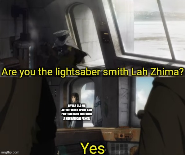 Are you the lightsaber smith Lah Zhima? | image tagged in star wars,star wars visions,star wars anime,visions,anime,are you the lightsaber smith lah zhima | made w/ Imgflip meme maker
