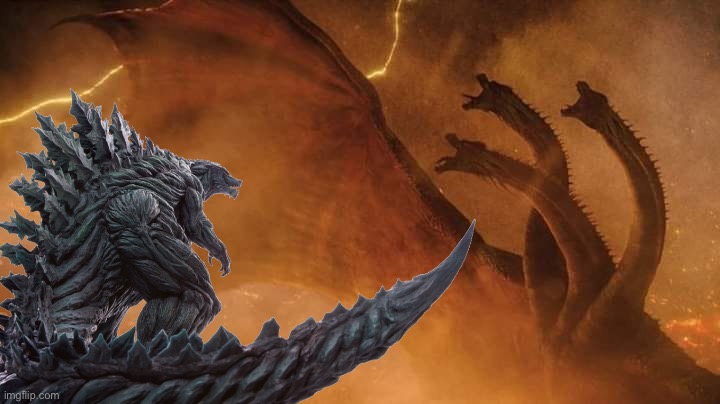 Godzilla vs. 3-headed dragon Blank Meme Template