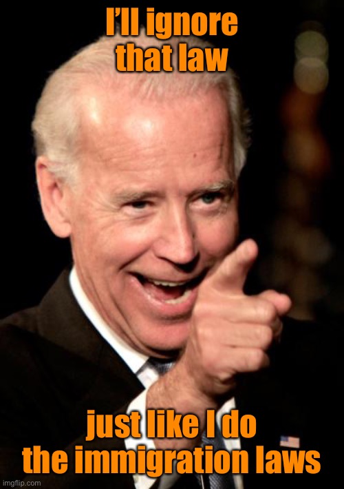 Smilin Biden Meme | I’ll ignore that law just like I do the immigration laws | image tagged in memes,smilin biden | made w/ Imgflip meme maker