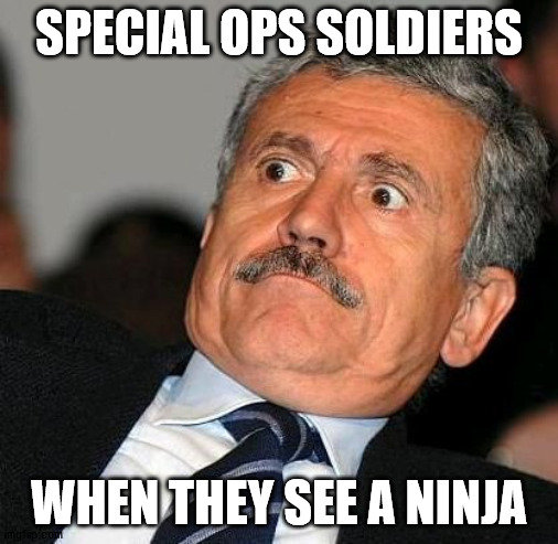 do not want guy | SPECIAL OPS SOLDIERS; WHEN THEY SEE A NINJA | image tagged in do not want guy | made w/ Imgflip meme maker