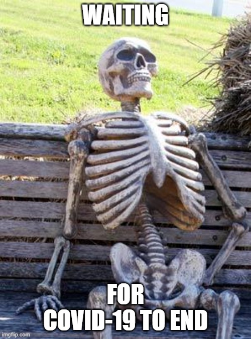 Waiting Skeleton | WAITING; FOR COVID-19 TO END | image tagged in memes,waiting skeleton,covid-19,oh wow are you actually reading these tags | made w/ Imgflip meme maker