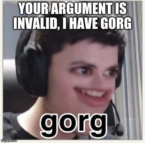 gorg | YOUR ARGUMENT IS INVALID, I HAVE GORG | image tagged in gorg | made w/ Imgflip meme maker