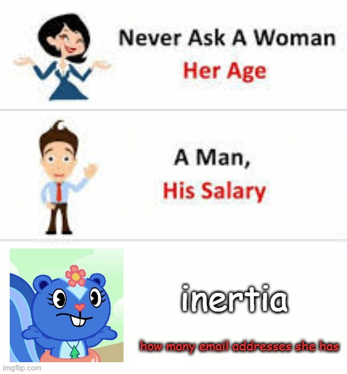 i think i'm up to 7 now | inertia; how many email addresses she has | made w/ Imgflip meme maker