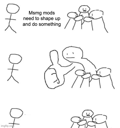 just poking some fun at the situation, don't mind me | Msmg mods need to shape up and do something | image tagged in idk what to name this | made w/ Imgflip meme maker
