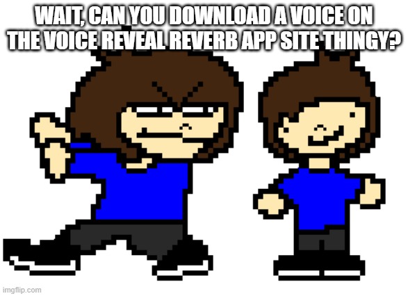 A | WAIT, CAN YOU DOWNLOAD A VOICE ON THE VOICE REVEAL REVERB APP SITE THINGY? | image tagged in dammit | made w/ Imgflip meme maker