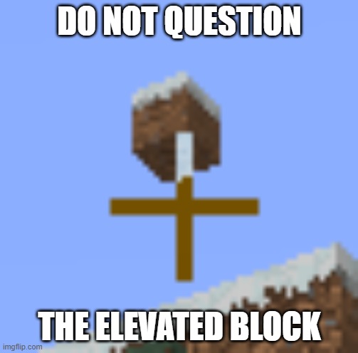 DO NOT QUESTION; THE ELEVATED BLOCK | image tagged in memes | made w/ Imgflip meme maker