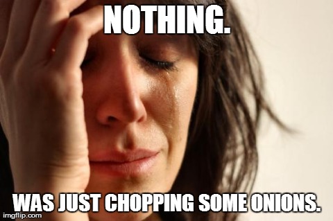 First World Problems Meme | NOTHING. WAS JUST CHOPPING SOME ONIONS. | image tagged in memes,first world problems | made w/ Imgflip meme maker