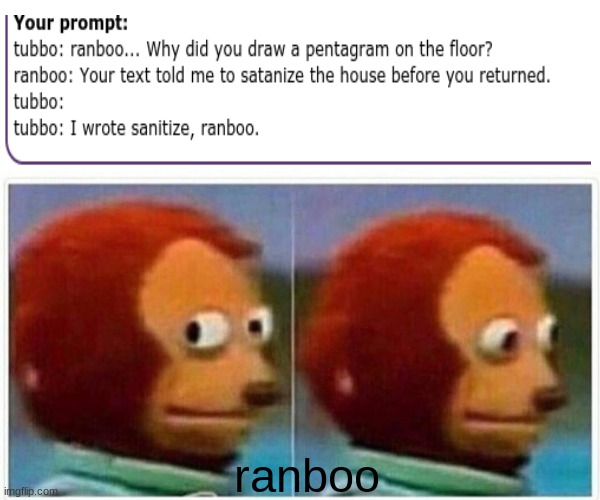 Monkey Puppet | ranboo | image tagged in memes,monkey puppet | made w/ Imgflip meme maker