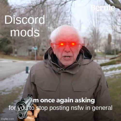 Bernie I Am Once Again Asking For Your Support | Discord mods; for you to stop posting nsfw in general | image tagged in memes,bernie i am once again asking for your support | made w/ Imgflip meme maker
