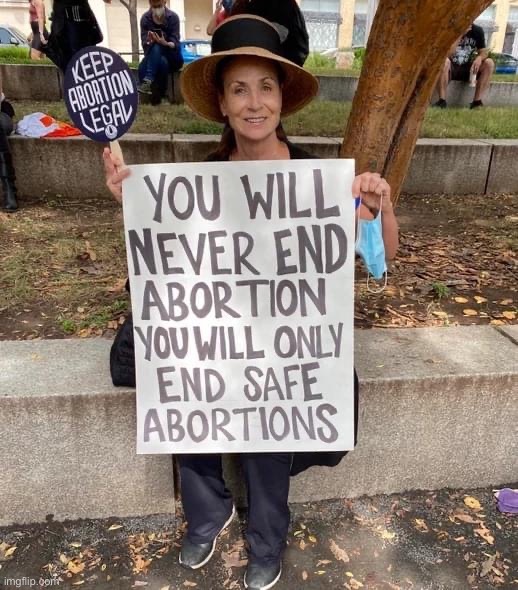 No no she’s got a point | image tagged in you will never end abortion,abortion,conservative hypocrisy | made w/ Imgflip meme maker