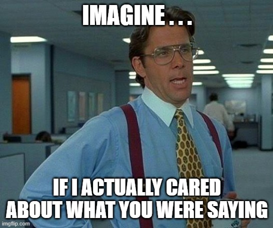 That Would Be Great Meme | IMAGINE . . . IF I ACTUALLY CARED ABOUT WHAT YOU WERE SAYING | image tagged in memes,that would be great | made w/ Imgflip meme maker