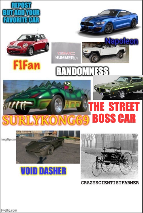 THE  STREET BOSS CAR | image tagged in cars,blank white template,oh wow are you actually reading these tags | made w/ Imgflip meme maker