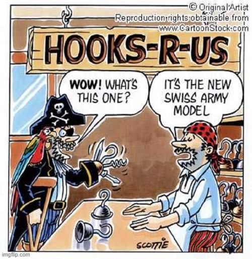 Jokes for those who like Pirates | image tagged in vince vance,pirates,memes,captain hook,swiss army knife,pirate jokes | made w/ Imgflip meme maker