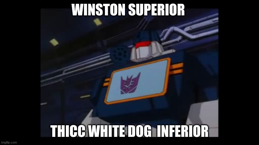 Soundwave superior constructicons inferior  | WINSTON SUPERIOR; THICC WHITE DOG  INFERIOR | image tagged in soundwave superior constructicons inferior | made w/ Imgflip meme maker