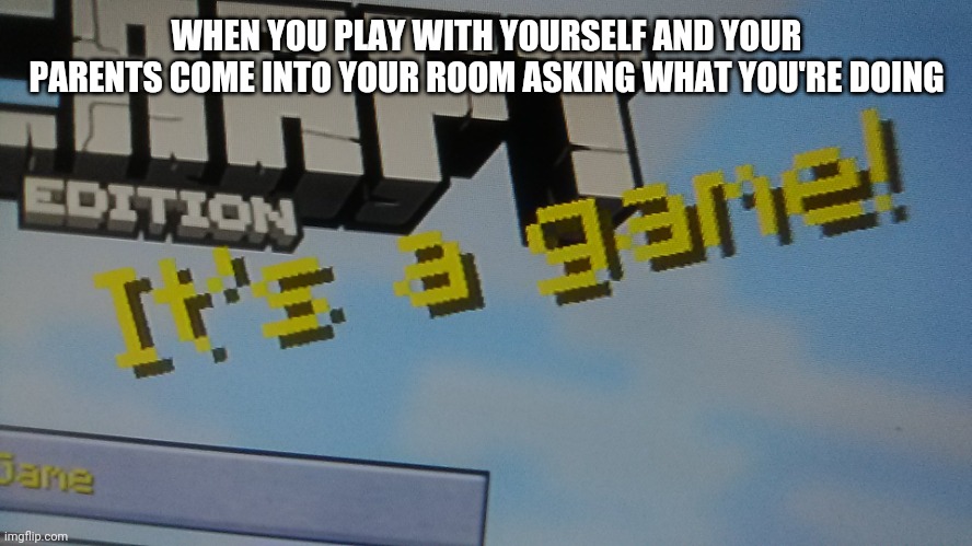 Minecraft It's a game! |  WHEN YOU PLAY WITH YOURSELF AND YOUR PARENTS COME INTO YOUR ROOM ASKING WHAT YOU'RE DOING | image tagged in minecraft it's a game | made w/ Imgflip meme maker
