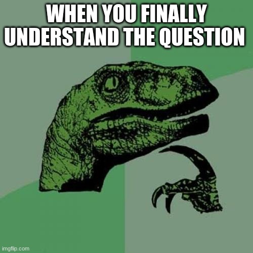 Hmmm | WHEN YOU FINALLY UNDERSTAND THE QUESTION | image tagged in memes,philosoraptor | made w/ Imgflip meme maker