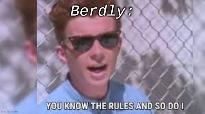 rick astley you know the rules | Berdly: | image tagged in rick astley you know the rules and so do i | made w/ Imgflip meme maker