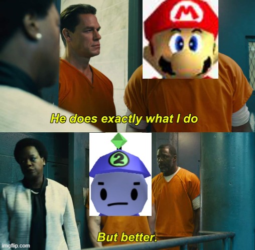 Beebo VS Mario | image tagged in he does exactly what i do but better | made w/ Imgflip meme maker