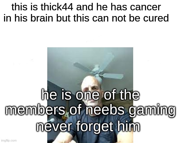 thick44 is dying please never forget | this is thick44 and he has cancer in his brain but this can not be cured; he is one of the members of neebs gaming; never forget him | image tagged in thick | made w/ Imgflip meme maker