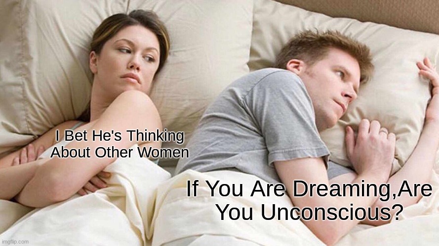 I Bet He's Thinking About Other Women | I Bet He's Thinking About Other Women; If You Are Dreaming,Are You Unconscious? | image tagged in memes,i bet he's thinking about other women | made w/ Imgflip meme maker