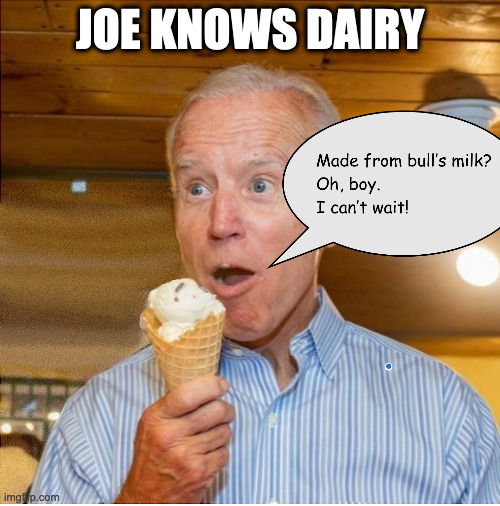 JOE KNOWS DAIRY | image tagged in biden,sleepy joe,confused biden | made w/ Imgflip meme maker