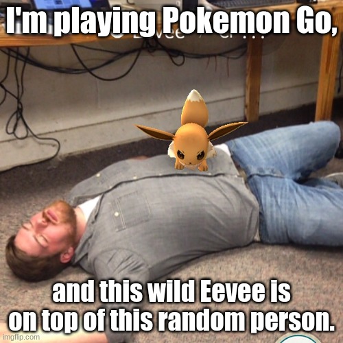 Angry Eevee | I'm playing Pokemon Go, and this wild Eevee is on top of this random person. | image tagged in angry eevee | made w/ Imgflip meme maker