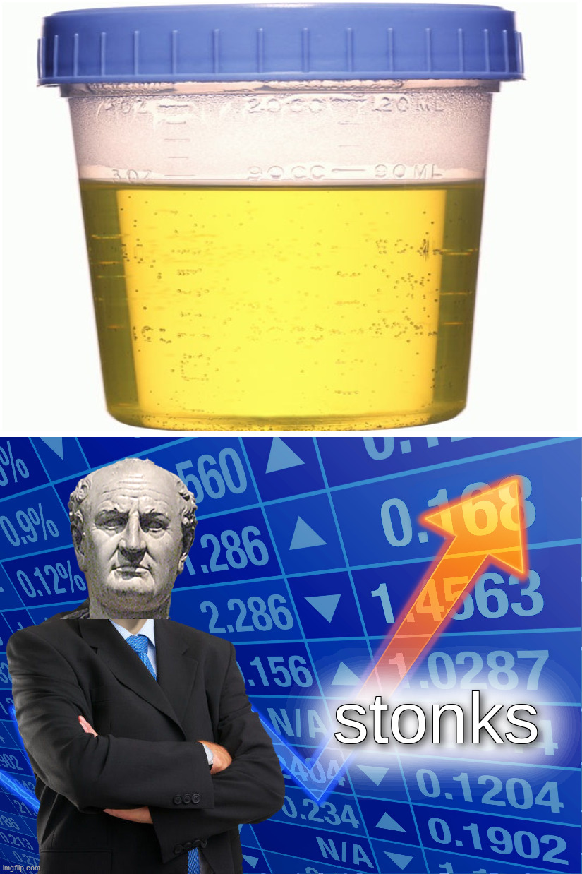 "Yet it [coins] comes from urine" | image tagged in stonks,roman empire,ancient rome,vespasian | made w/ Imgflip meme maker