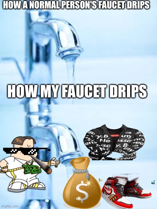 Got that dripp |  HOW A NORMAL PERSON'S FAUCET DRIPS; HOW MY FAUCET DRIPS | image tagged in drip,rich | made w/ Imgflip meme maker