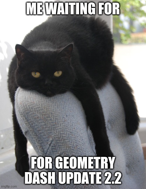 UUGGGHHH | ME WAITING FOR; FOR GEOMETRY DASH UPDATE 2.2 | image tagged in black cat draped on chair | made w/ Imgflip meme maker