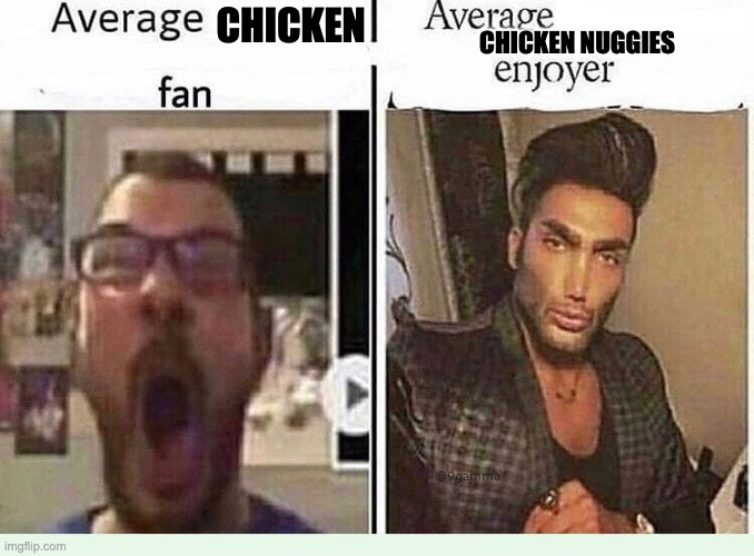Average *BLANK* Fan VS Average *BLANK* Enjoyer | CHICKEN; CHICKEN NUGGIES | image tagged in average blank fan vs average blank enjoyer | made w/ Imgflip meme maker