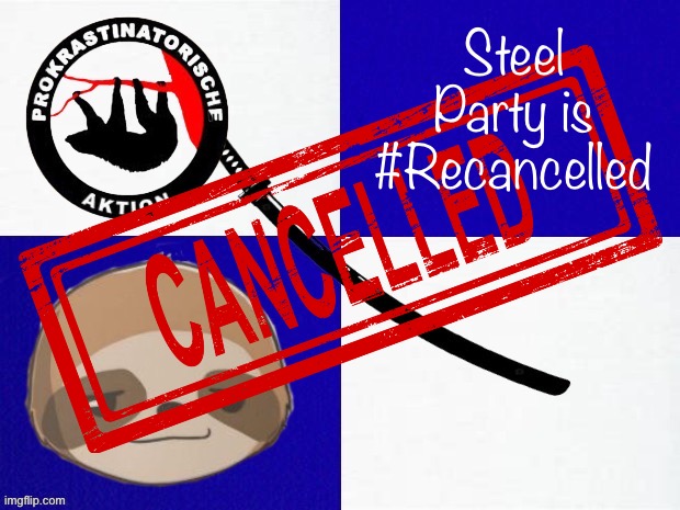 A cool as their flag is, looks like they’re back at the fascist crap again. Sad! | Steel Party is #Recancelled | image tagged in steel party,cancelled,fascists,fascism,sad,so sad | made w/ Imgflip meme maker