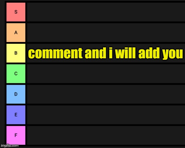 Tier List | comment and i will add you | image tagged in tier list | made w/ Imgflip meme maker