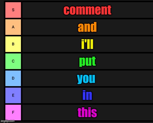 I have to know you well though | comment; and; i'll; put; you; in; this | image tagged in tier list | made w/ Imgflip meme maker