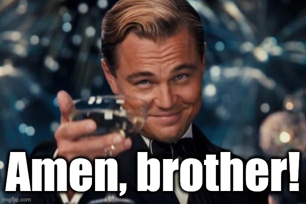 Leonardo Dicaprio Cheers Meme | Amen, brother! | image tagged in memes,leonardo dicaprio cheers | made w/ Imgflip meme maker