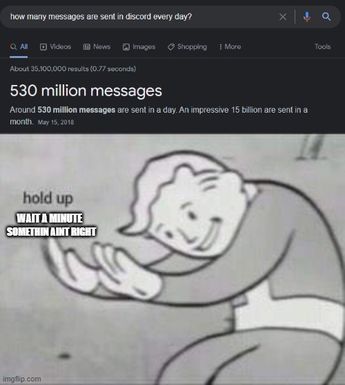 discord be like | WAIT A MINUTE; SOMETHIN AINT RIGHT | image tagged in fallout hold up | made w/ Imgflip meme maker