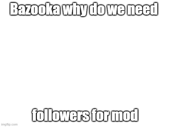 Blank White Template | Bazooka why do we need; followers for mod | image tagged in blank white template | made w/ Imgflip meme maker