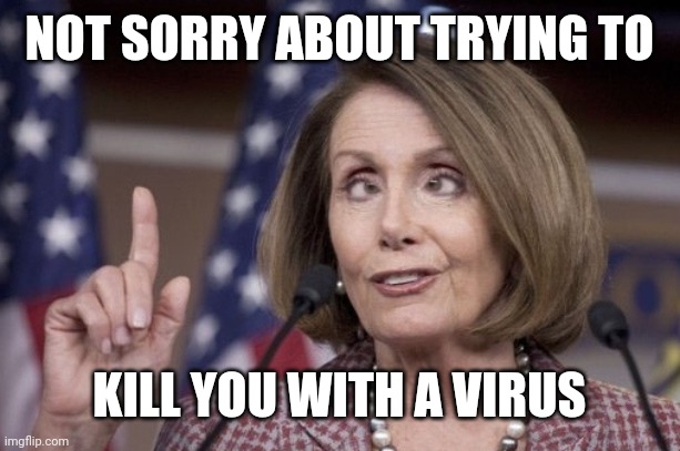 Nancy pelosi | NOT SORRY ABOUT TRYING TO KILL YOU WITH A VIRUS | image tagged in nancy pelosi | made w/ Imgflip meme maker