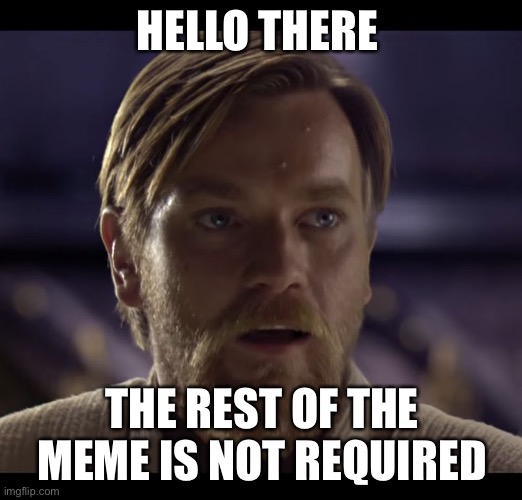 Hello there | HELLO THERE; THE REST OF THE MEME IS NOT REQUIRED | image tagged in hello there,general kenobi hello there | made w/ Imgflip meme maker