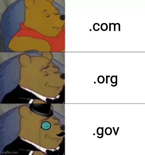 Fancy pooh | .com; .org; .gov | image tagged in fancy pooh | made w/ Imgflip meme maker