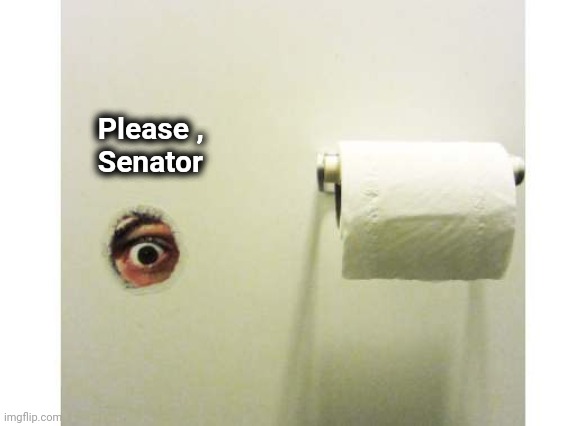 Bathroom Peeping Tom | Please ,
          Senator | image tagged in bathroom peeping tom | made w/ Imgflip meme maker