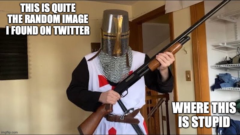 Knight With Rifle | THIS IS QUITE THE RANDOM IMAGE I FOUND ON TWITTER; WHERE THIS IS STUPID | image tagged in rifle,knight,memes | made w/ Imgflip meme maker