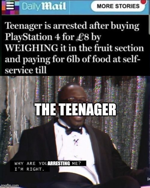 He's partially right | THE TEENAGER; ARRESTING | image tagged in why are you booing me i'm right | made w/ Imgflip meme maker