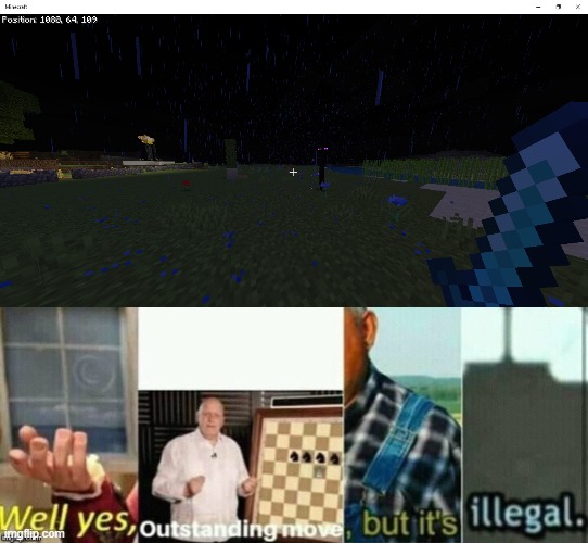 found this boi chilling in the rain | image tagged in well yes outstanding move but it's illegal,minecraft,enderman | made w/ Imgflip meme maker