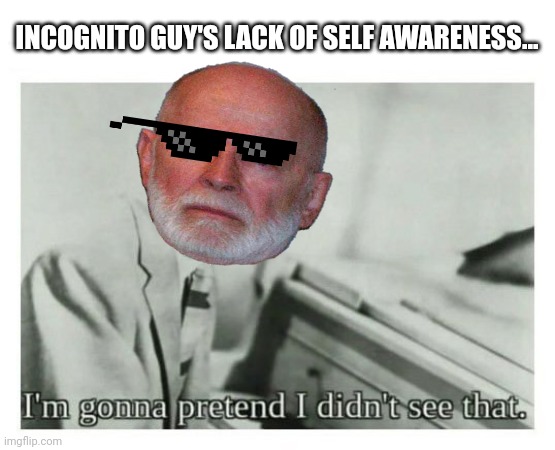 I'm gonna pretend I didn't see that | INCOGNITO GUY'S LACK OF SELF AWARENESS... | image tagged in i'm gonna pretend i didn't see that | made w/ Imgflip meme maker