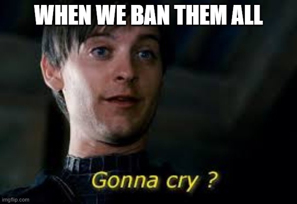 Gonna cry? | WHEN WE BAN THEM ALL | image tagged in gonna cry | made w/ Imgflip meme maker