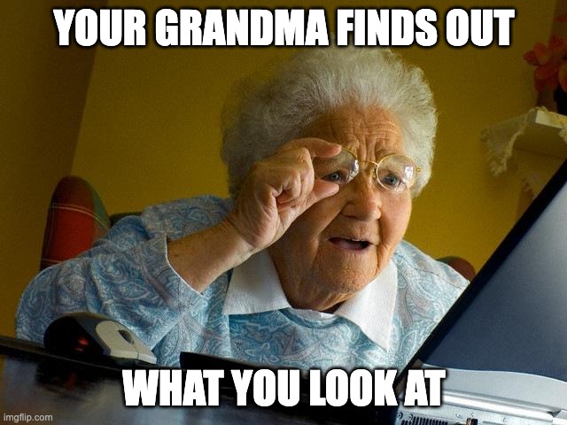 Grandma Finds The Internet | YOUR GRANDMA FINDS OUT; WHAT YOU LOOK AT | image tagged in memes,grandma finds the internet | made w/ Imgflip meme maker