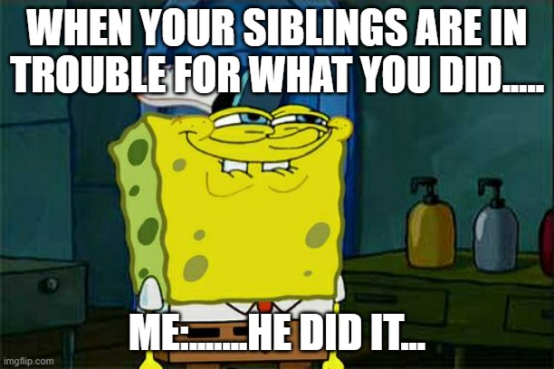 Don't You Squidward | WHEN YOUR SIBLINGS ARE IN TROUBLE FOR WHAT YOU DID..... ME:.......HE DID IT... | image tagged in memes,don't you squidward | made w/ Imgflip meme maker